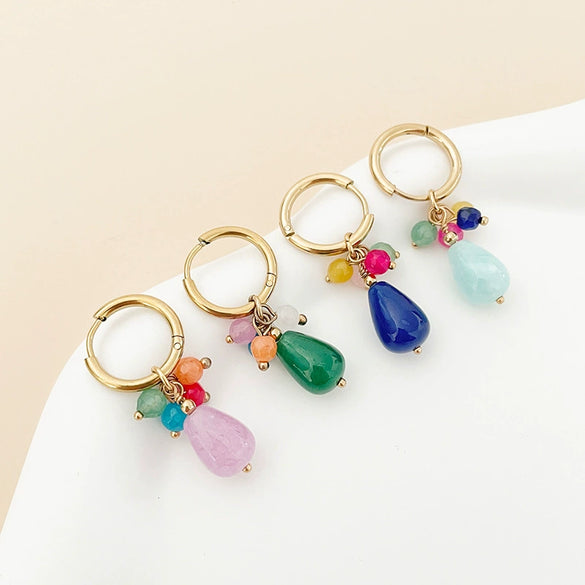 Wholesale Natural Stone Drop Earrings Stainless Steel Handmade Electroplated Small Fresh Design