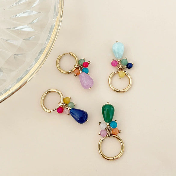 Wholesale Natural Stone Drop Earrings Stainless Steel Handmade Electroplated Small Fresh Design