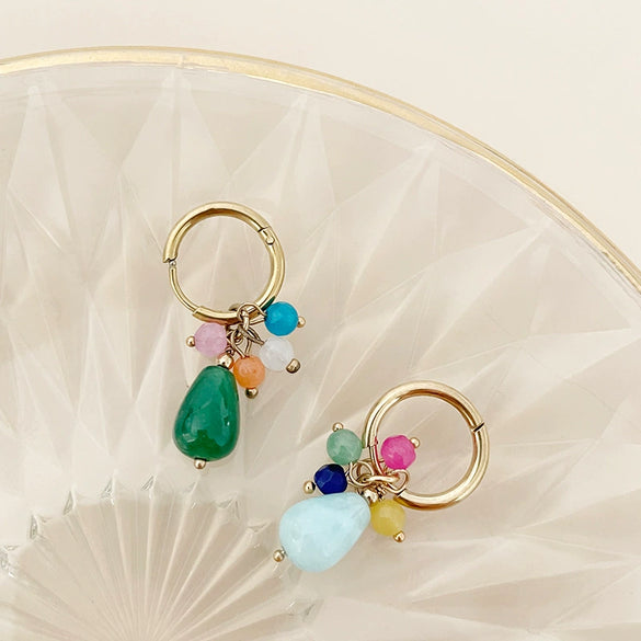 Wholesale Natural Stone Drop Earrings Stainless Steel Handmade Electroplated Small Fresh Design