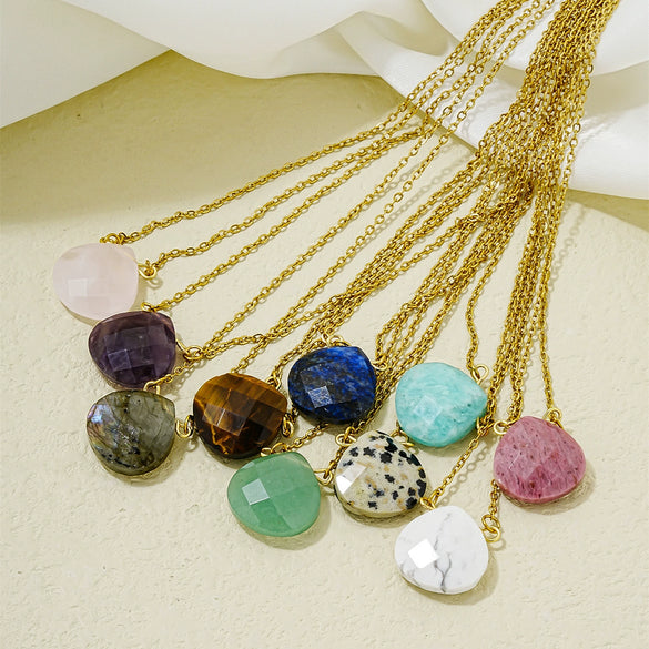 Wholesale Natural Stone Dropshaped Pendant Clavicle Ochain Handmade Women's Fashion Accessories