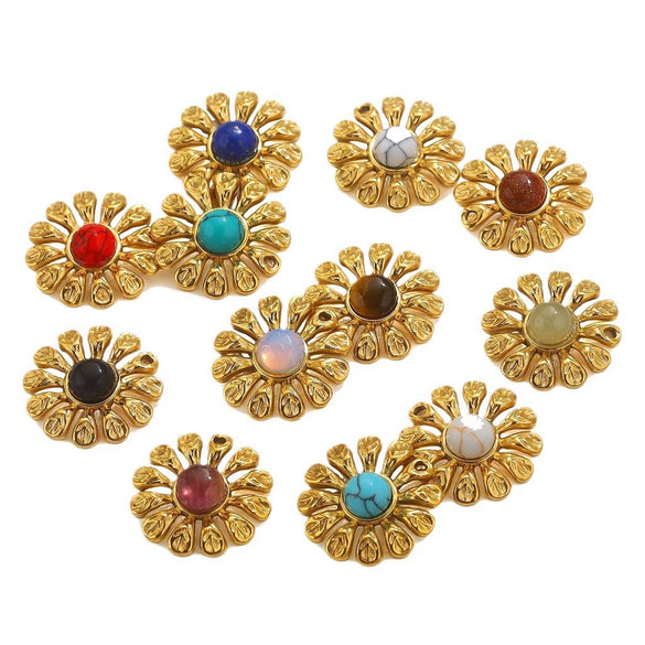 Wholesale Natural Stone Flower Electroplated 18K Gold Earrings Pendant Accessories
