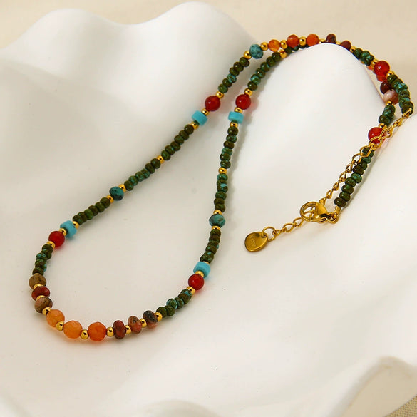 Wholesale Natural Stone Goldplated Geometric Stainless Steel Ball Chain Necklace For Women