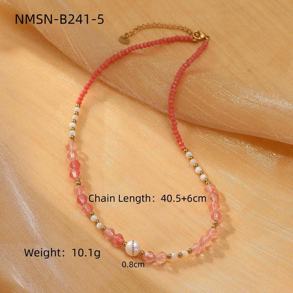 Wholesale Natural Stone Handbeaded Stainless Steel Necklace With Freshwater Pearl Pendant And Electroplating Treatment For Women Fashionable Light Luxury Style