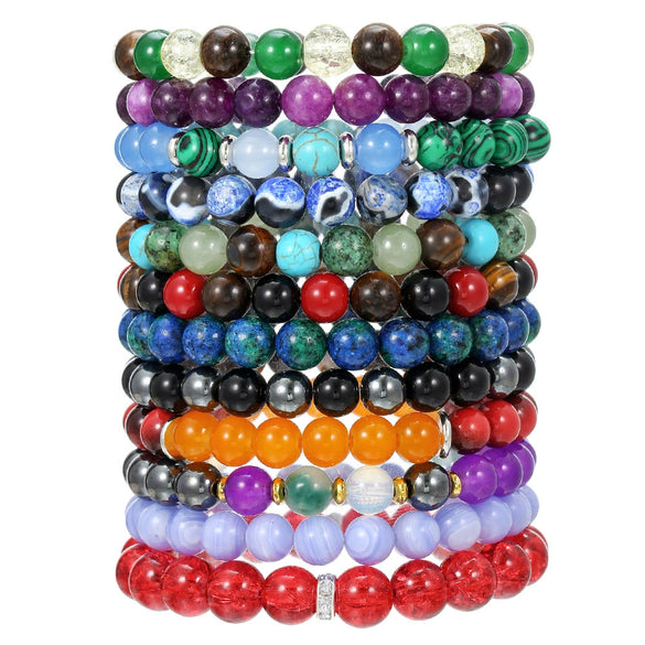 Wholesale Natural Stone Handmade Unisex Elastic Bracelet With Volcanic Stone And Devil's Eye