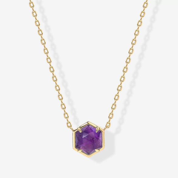 Wholesale Natural Stone Necklace Copper Mixed Gemstone Inlay Geometric Hexagonal O Chain For Women