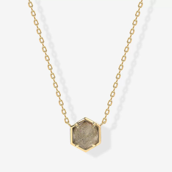Wholesale Natural Stone Necklace Copper Mixed Gemstone Inlay Geometric Hexagonal O Chain For Women
