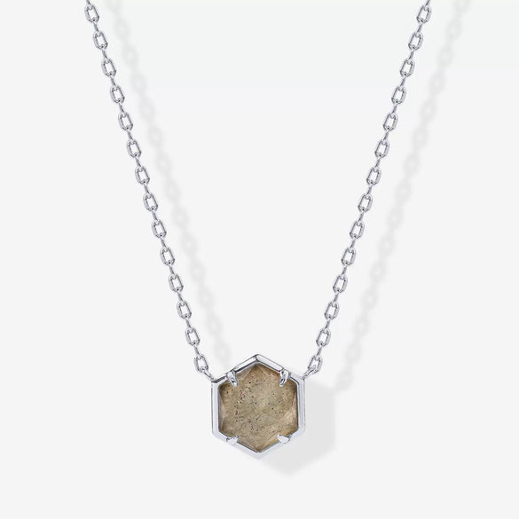 Wholesale Natural Stone Necklace Copper Mixed Gemstone Inlay Geometric Hexagonal O Chain For Women
