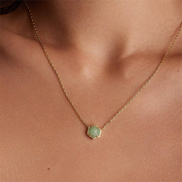 Wholesale Natural Stone Necklace Copper Mixed Gemstone Inlay Geometric Hexagonal O Chain For Women