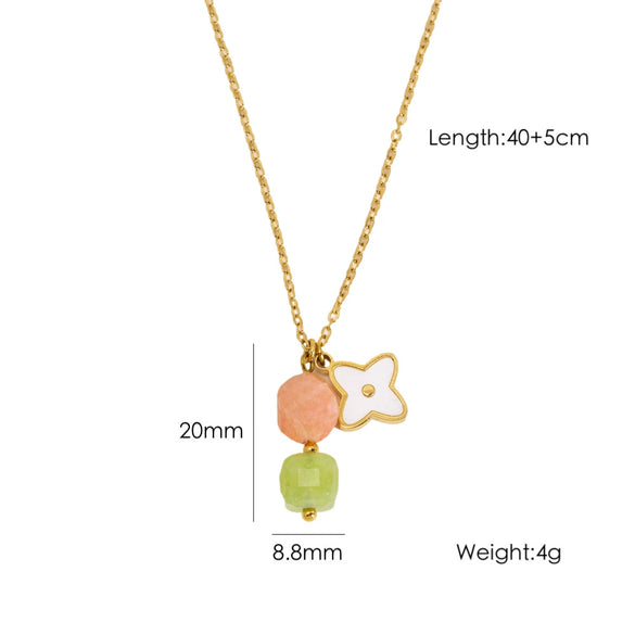 Wholesale Natural Stone Pendant Necklace Stainless Steel Geometric Simple Set With Gemstones For Women
