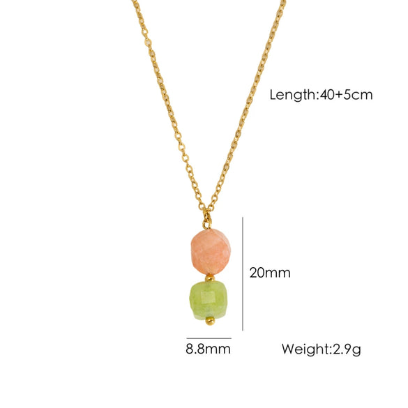 Wholesale Natural Stone Pendant Necklace Stainless Steel Geometric Simple Set With Gemstones For Women
