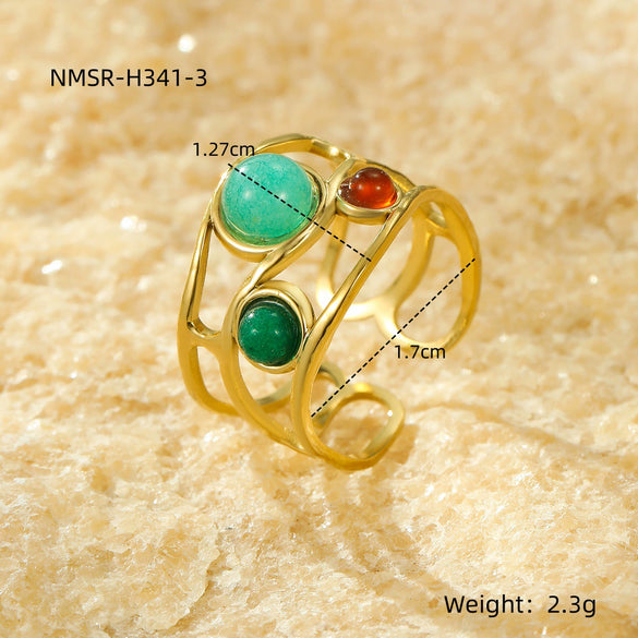Wholesale Natural Stone Ring Stainless Steel Light Luxury Style Electroplated