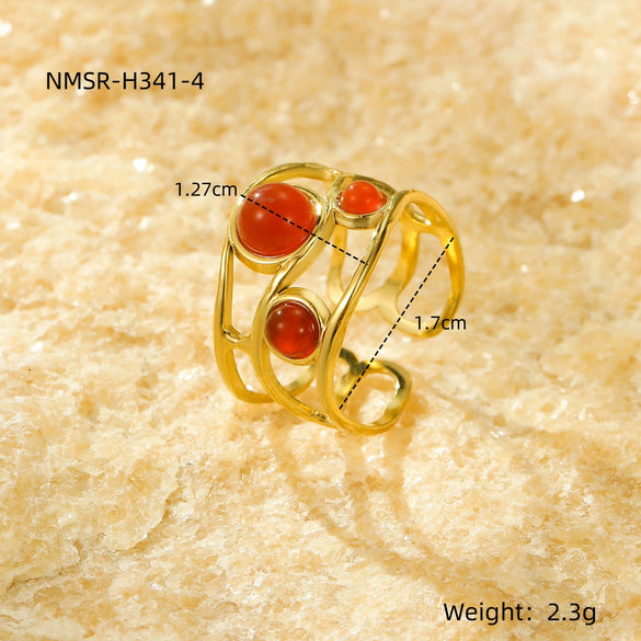 Wholesale Natural Stone Ring Stainless Steel Light Luxury Style Electroplated