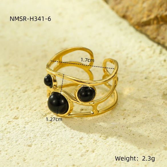 Wholesale Natural Stone Ring Stainless Steel Light Luxury Style Electroplated