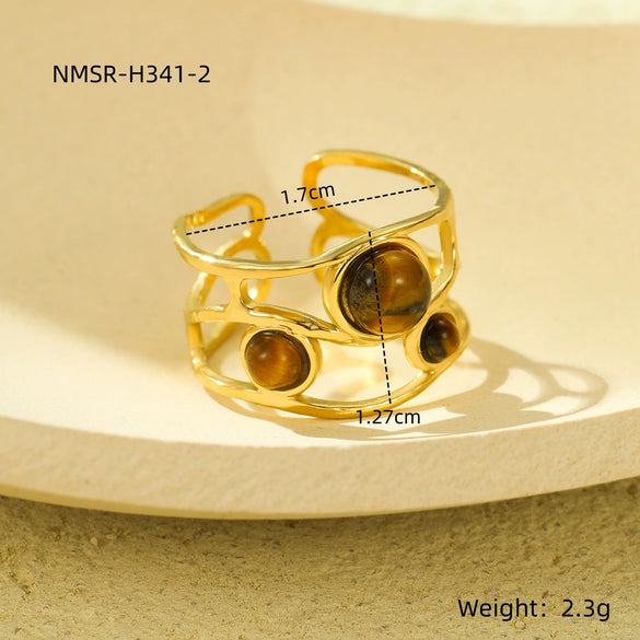 Wholesale Natural Stone Ring Stainless Steel Light Luxury Style Electroplated