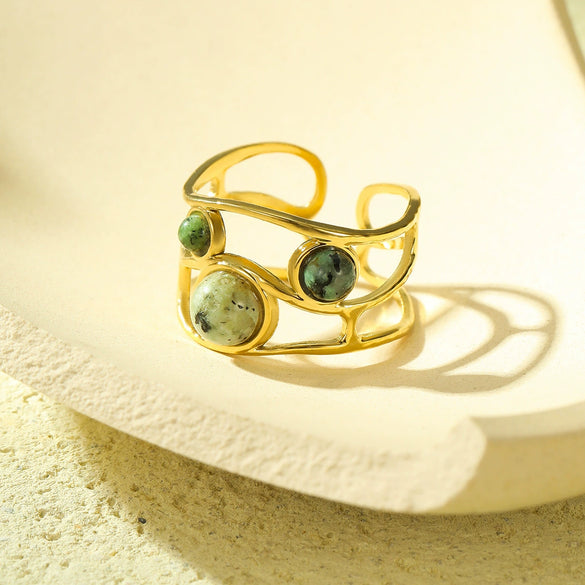 Wholesale Natural Stone Ring Stainless Steel Light Luxury Style Electroplated