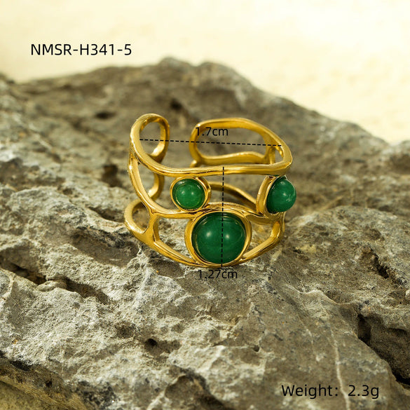 Wholesale Natural Stone Ring Stainless Steel Light Luxury Style Electroplated