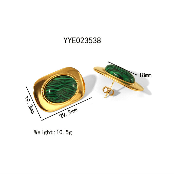 Wholesale Natural Stone Stainless Steel Earrings And Malachite Ring Jewelry Set With Geometric Pattern And Vacuum Real Gold Electroplating