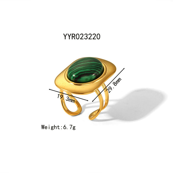 Wholesale Natural Stone Stainless Steel Earrings And Malachite Ring Jewelry Set With Geometric Pattern And Vacuum Real Gold Electroplating