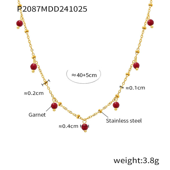 Wholesale Natural Stone 316L Stainless Steel Geometric Handmade Double Layer Overlay Electroplated 18K Gold Colorpreserving Women's Clavicle Necklace