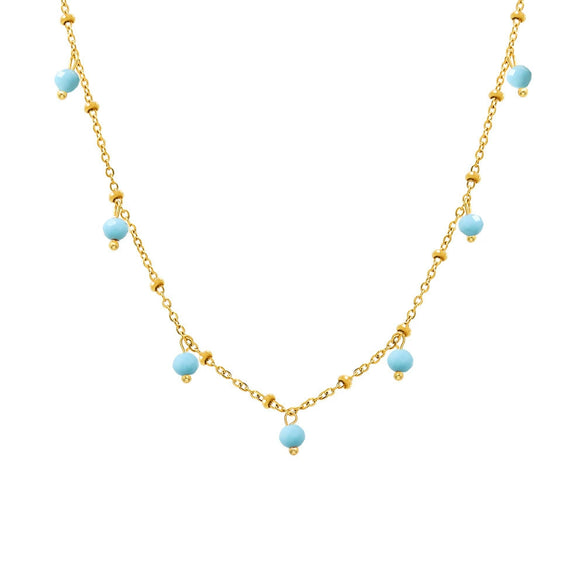 Wholesale Natural Stone 316L Stainless Steel Geometric Handmade Double Layer Overlay Electroplated 18K Gold Colorpreserving Women's Clavicle Necklace
