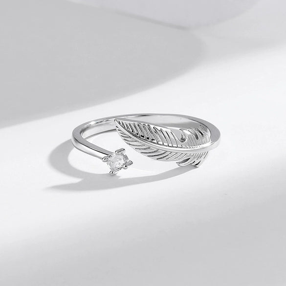 Wholesale Natural Style Feather Ring 925 Sterling Silver Electroplated Unisex