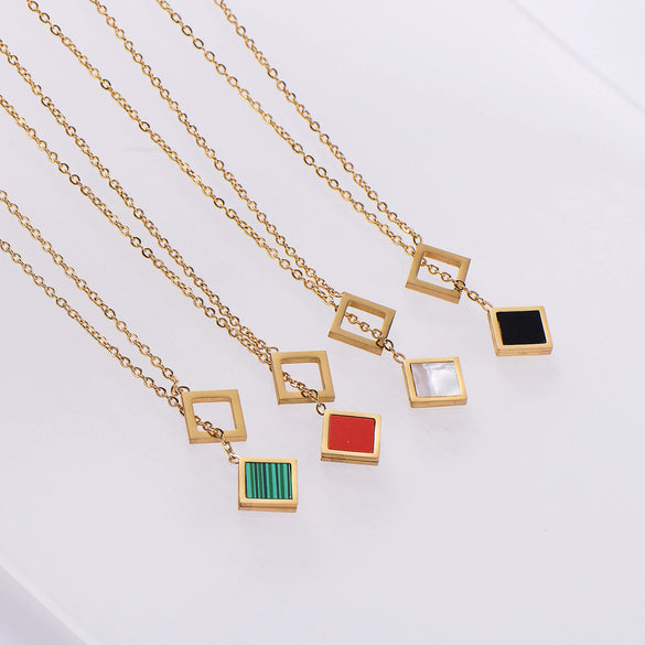 Wholesale Natural Style Plant Flowers Pattern Square Stainless Steel Electroplated Earrings Necklace Bracelet Threepiece Set For Women