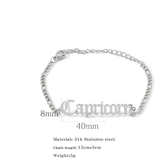 Wholesale Natural Style Twelve Constellations And Ancient English Letters Titanium Steel Bracelets With Electroplating