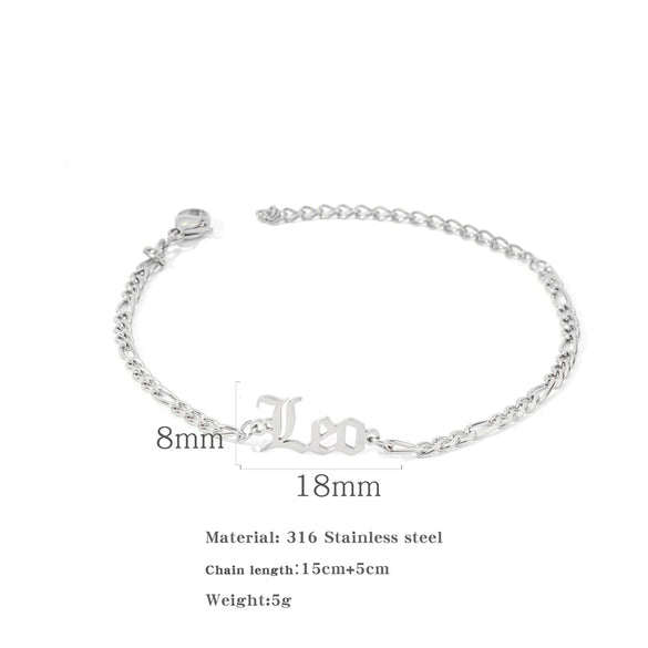 Wholesale Natural Style Twelve Constellations And Ancient English Letters Titanium Steel Bracelets With Electroplating