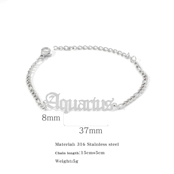 Wholesale Natural Style Twelve Constellations And Ancient English Letters Titanium Steel Bracelets With Electroplating