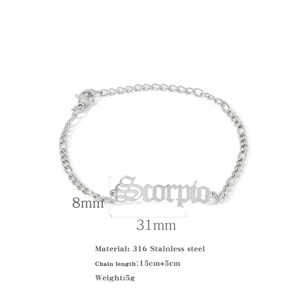 Wholesale Natural Style Twelve Constellations And Ancient English Letters Titanium Steel Bracelets With Electroplating