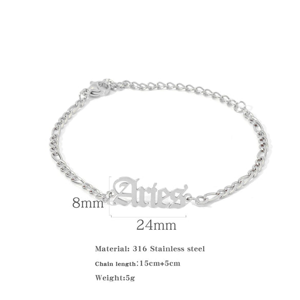 Wholesale Natural Style Twelve Constellations And Ancient English Letters Titanium Steel Bracelets With Electroplating