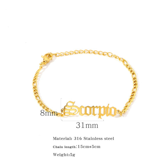 Wholesale Natural Style Twelve Constellations And Ancient English Letters Titanium Steel Bracelets With Electroplating