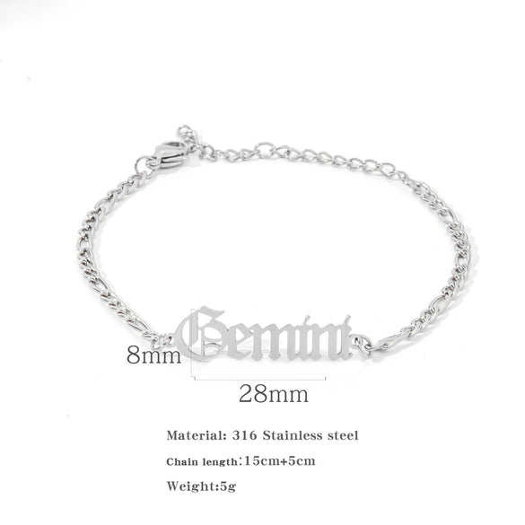Wholesale Natural Style Twelve Constellations And Ancient English Letters Titanium Steel Bracelets With Electroplating