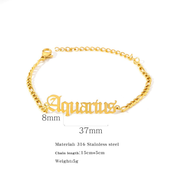 Wholesale Natural Style Twelve Constellations And Ancient English Letters Titanium Steel Bracelets With Electroplating