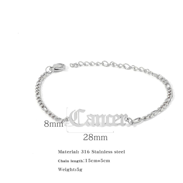 Wholesale Natural Style Twelve Constellations And Ancient English Letters Titanium Steel Bracelets With Electroplating