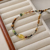Wholesale Natural Tiger's Eye Stone And Picture Stone Beaded Handmade Geometric Pendant Necklace For Women