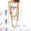 Wholesale Natural Turquoise Clavicle Chain Tassel Zircon Necklace Titanium Steel Geometric Electroplated Ochain Unisex