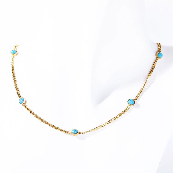 Wholesale Natural Turquoise Clavicle Chain Tassel Zircon Necklace Titanium Steel Geometric Electroplated Ochain Unisex