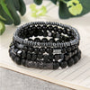 Wholesale Natural Wooden Beads And Copper Inlaid Zircon Beaded Bracelet Set Geometric Handmade Unisex