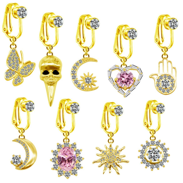 Wholesale Navel Clip Ear Clip Jewelry Stainless Steel Heart Shape Diamond Alloy Inlaid Artificial Gem Semiprecious Stone Unisex