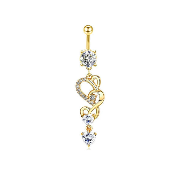 Wholesale Navel Ring Stainless Steel Inlaid Zircon With Heart Pattern And Electroplating Treatment Unisex