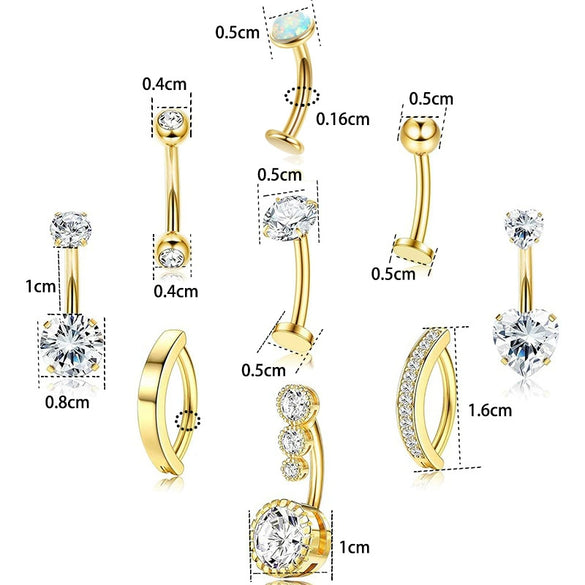 Wholesale Navel Rings Set Stainless Steel Zirconencrusted Drop Shape Electroplating Unisex Body Piercing Jewelry