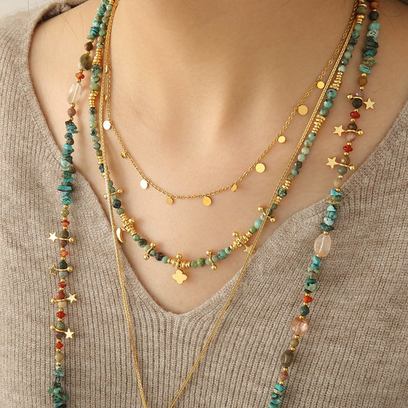 Wholesale Necklace African Pine Agate Red Agate Copper Natural Stone Geometric Handmade Vintage Style