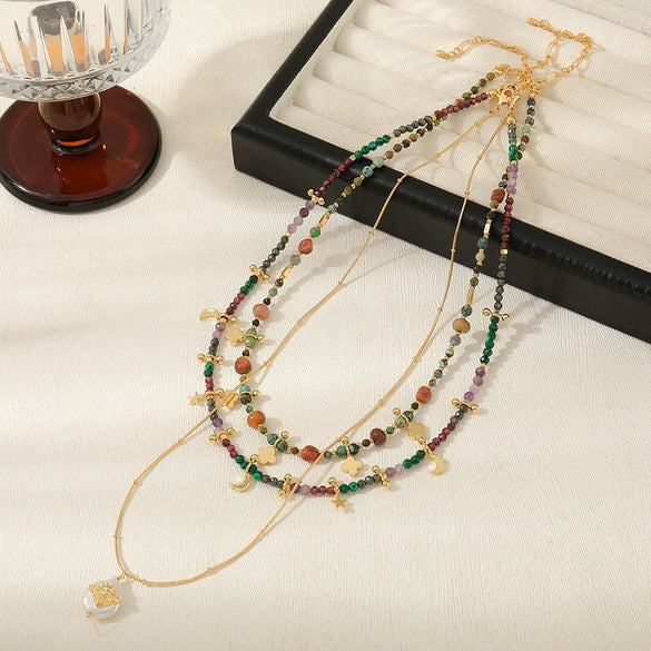Wholesale Necklace African Turquoise Multilayer Clover Rice Beads Geometric Vintage Handmade For Women