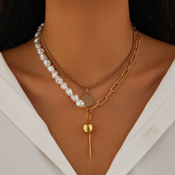 Wholesale Necklace Alloy Geometric Imitation Pearl Multilayer Stacked Electroplating For Women