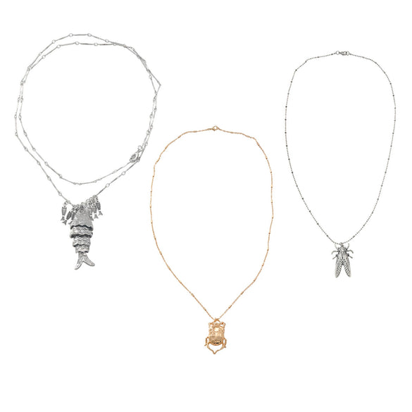 Wholesale Necklace Alloy Insect Pattern Inlaid Pearl Electroplating Punk Style