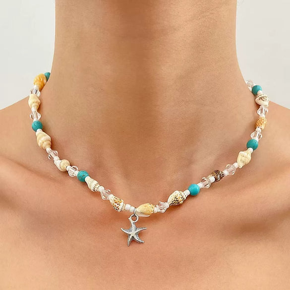 Wholesale Necklace Alloy Mermaid Shell Pearl Geometric Pendant Electroplating For Women