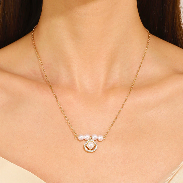 Wholesale Necklace Alloy Mermaid Shell Pearl Geometric Pendant Electroplating For Women