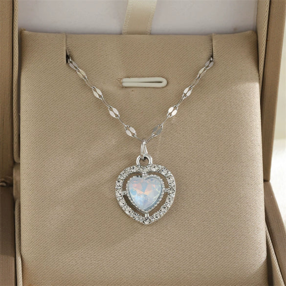 Wholesale Necklace Alloy Mixed Gemstone Inlay Geometric Heart Shape Electroplating For Women