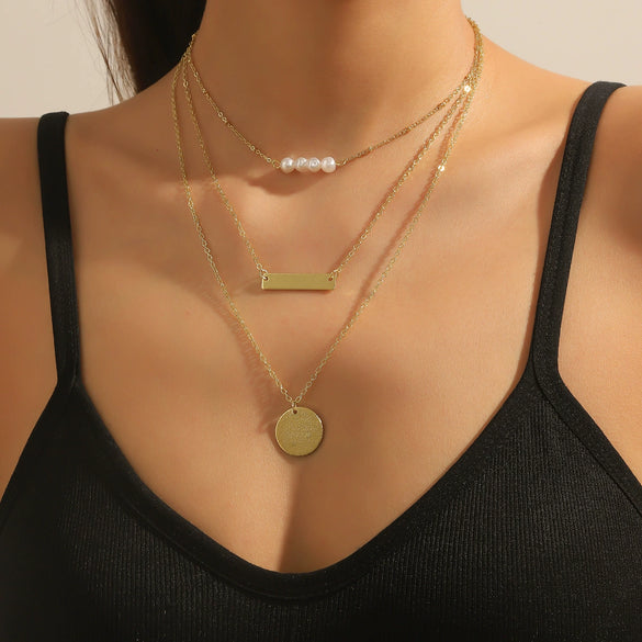 Wholesale Necklace Alloy Pearl Pendant Geometric Fashion Electroplating Women's